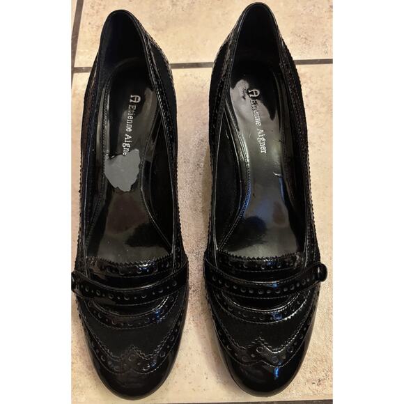 Women’s Etienne Aigner Black Leather Slip on Heel 8.5 - Picture 2 of 7